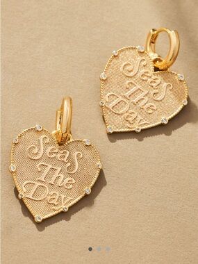 New! Anthropologie Seas The Day 14K Gold Plated Huggie Charm Earrings NWT